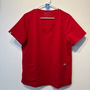 Figs Technical Casma FW1100 Three-Pocket Scrub Top V Neck Burgandy Women's L